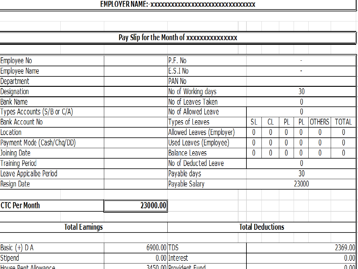 10+ Payslip Templates – Word Excel Pdf Formats Intended For Blank Payslip Template