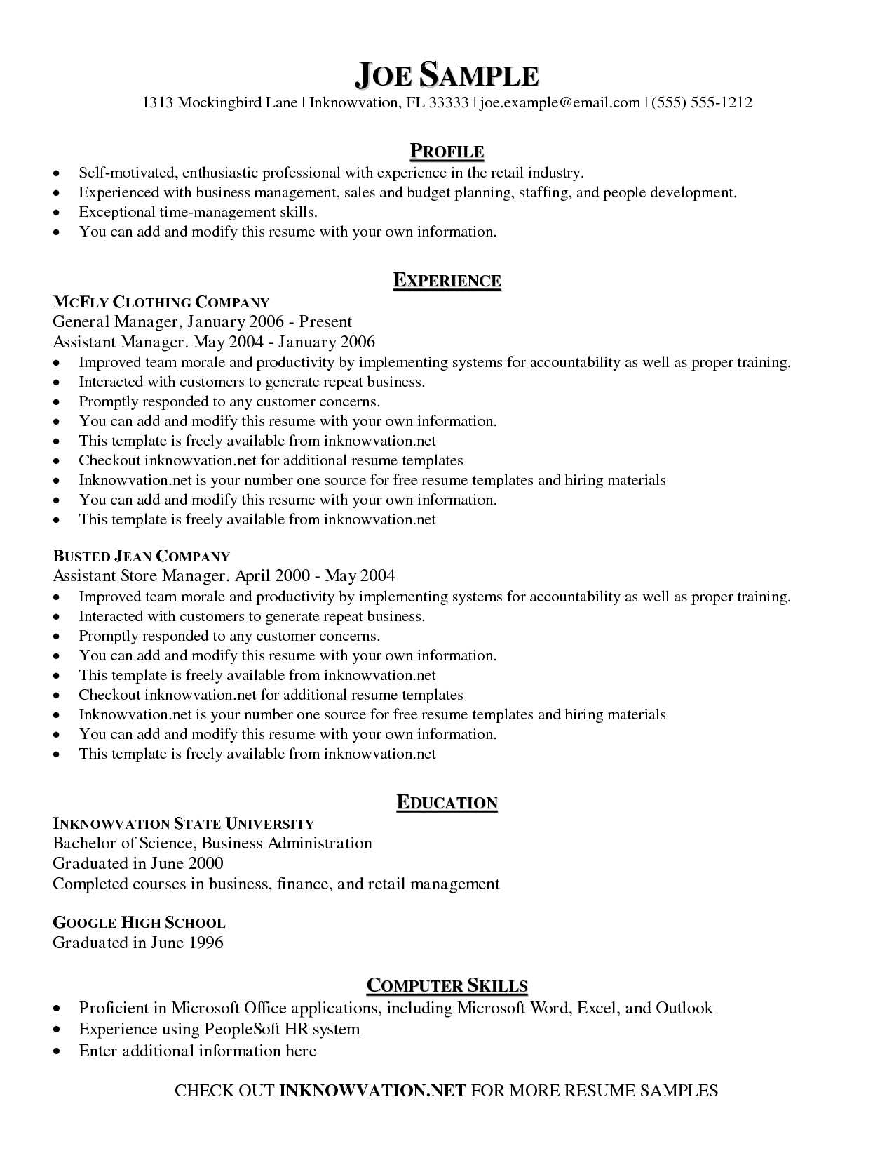 10 Samples Of A Basic Resume | Business Letter Pertaining To Free Basic Resume Templates Microsoft Word