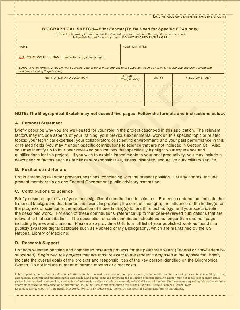 100+ [ Nih Resume Format ] | Free Training Needs Analysis Throughout Nih Biosketch Template Word