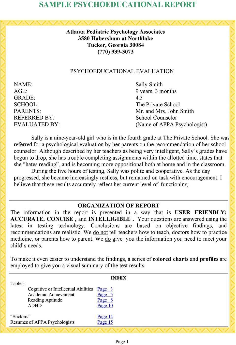 12 Psychological Assessment Report Example | Radaircars Intended For Psychoeducational Report Template