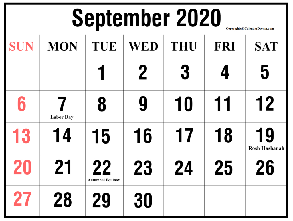 2020 Blank September Printable Calendar Template [Pdf In Blank Table Of Contents Template Pdf