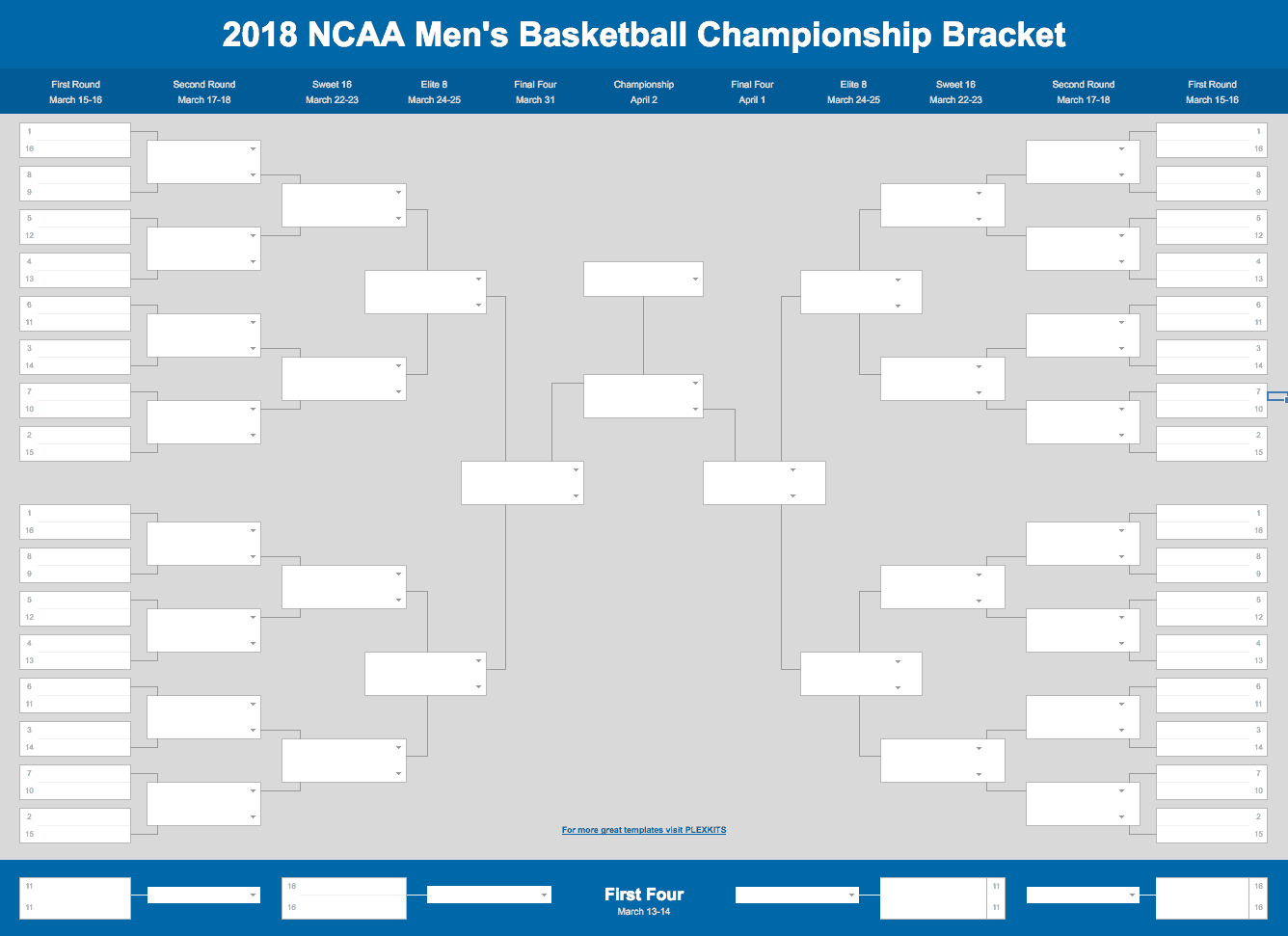 2020 March Madness Bracket (Excel And Google Sheets Template) In Blank March Madness Bracket Template
