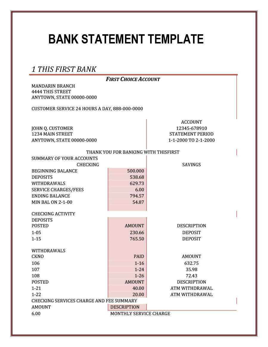 23 Editable Bank Statement Templates [Free] ᐅ Templatelab Throughout Blank Bank Statement Template Download