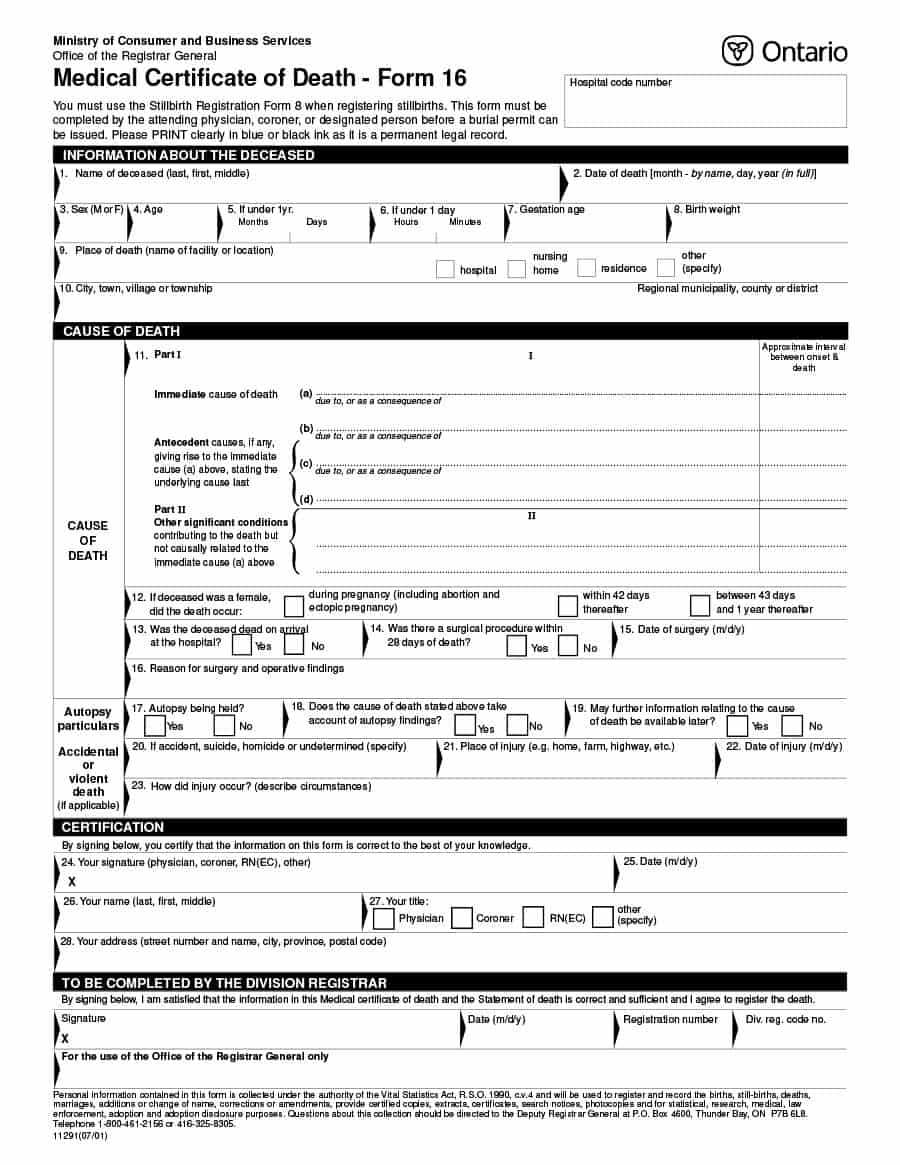 37 Blank Death Certificate Templates [100% Free] ᐅ Templatelab Regarding Coroner's Report Template