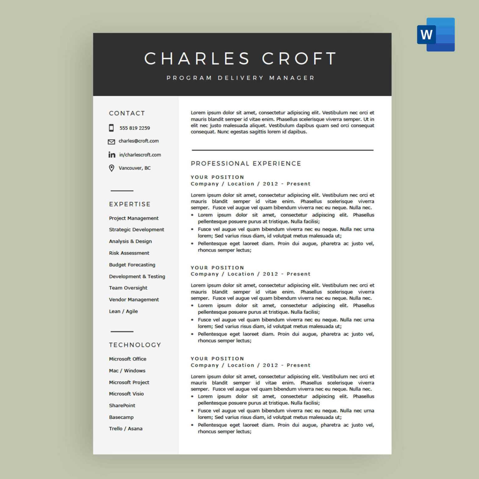 4 Page Resume Cv Template Package For Microsoft Word The Charlie Throughout Microsoft Word Resumes Templates 1536x1536 