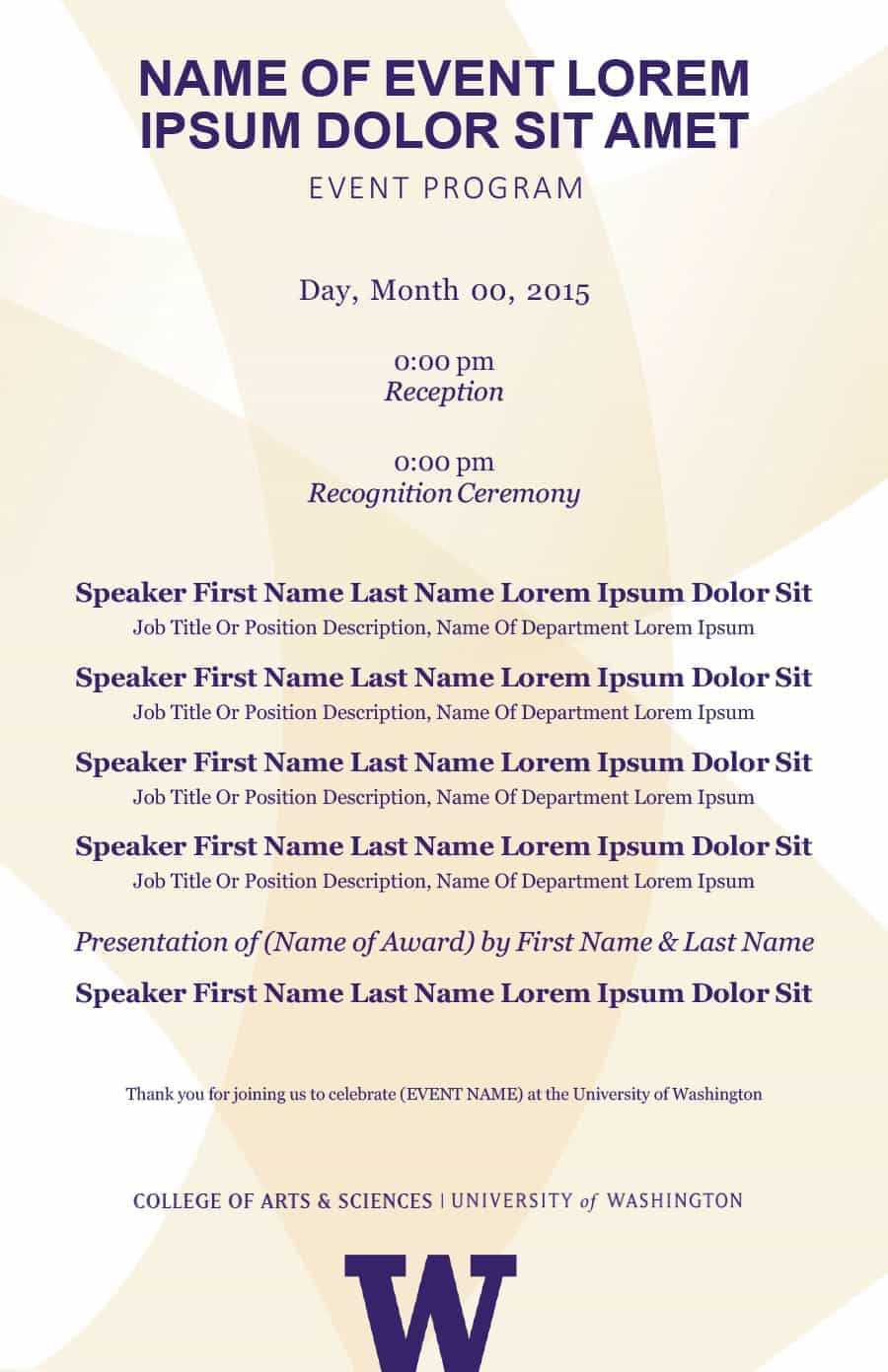 40+ Free Event Program Templates / Designs – Template Archive Within Free Event Program Templates Word