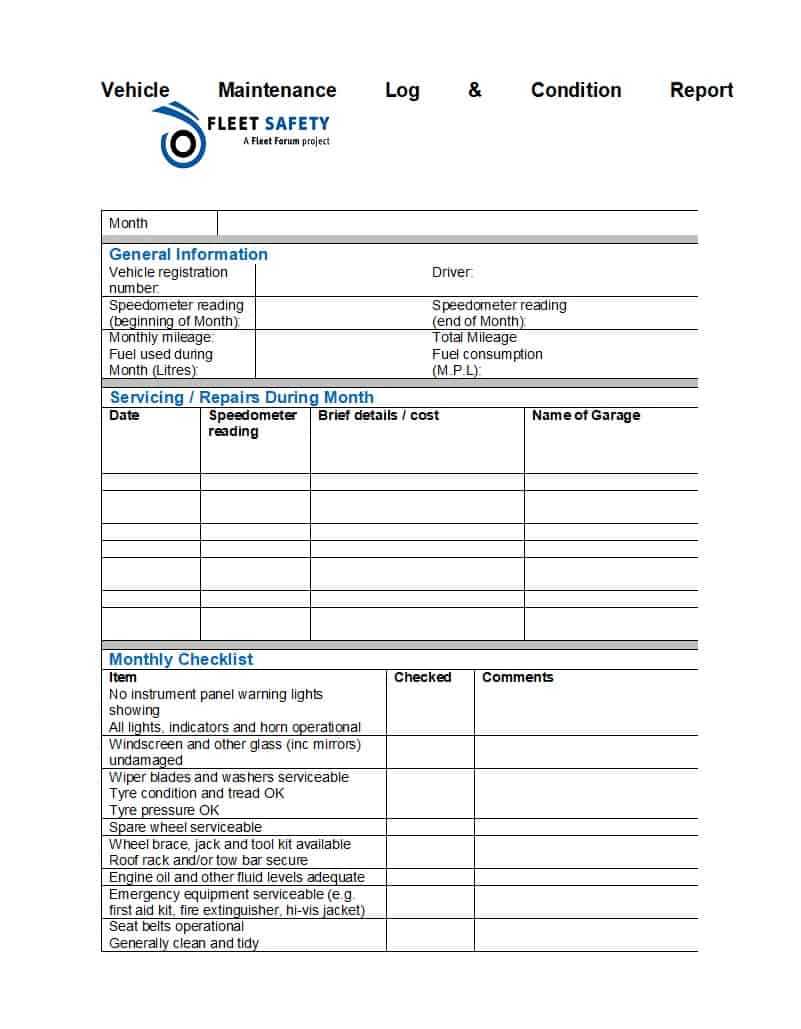40 Printable Vehicle Maintenance Log Templates ᐅ Templatelab Intended For Machine Breakdown Report Template
