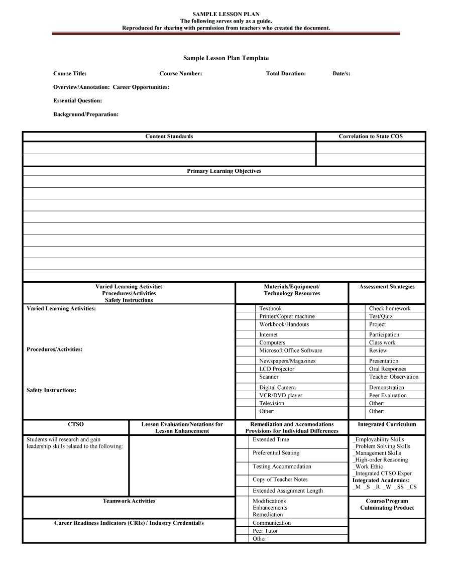 44 Free Lesson Plan Templates [Common Core, Preschool, Weekly] Intended For Blank Preschool Lesson Plan Template