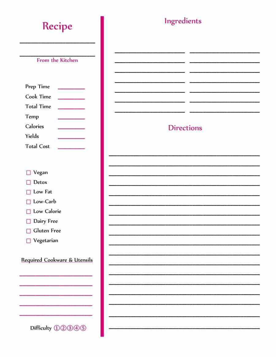 44 Perfect Cookbook Templates [+Recipe Book & Recipe Cards] With Full Page Recipe Template For Word