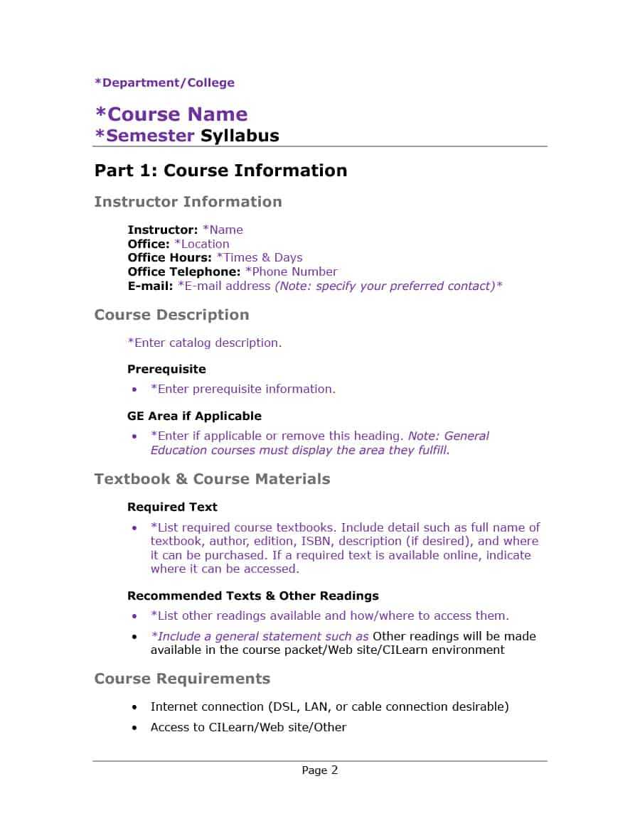 47 Editable Syllabus Templates (Course Syllabus) ᐅ Templatelab Throughout Blank Syllabus Template