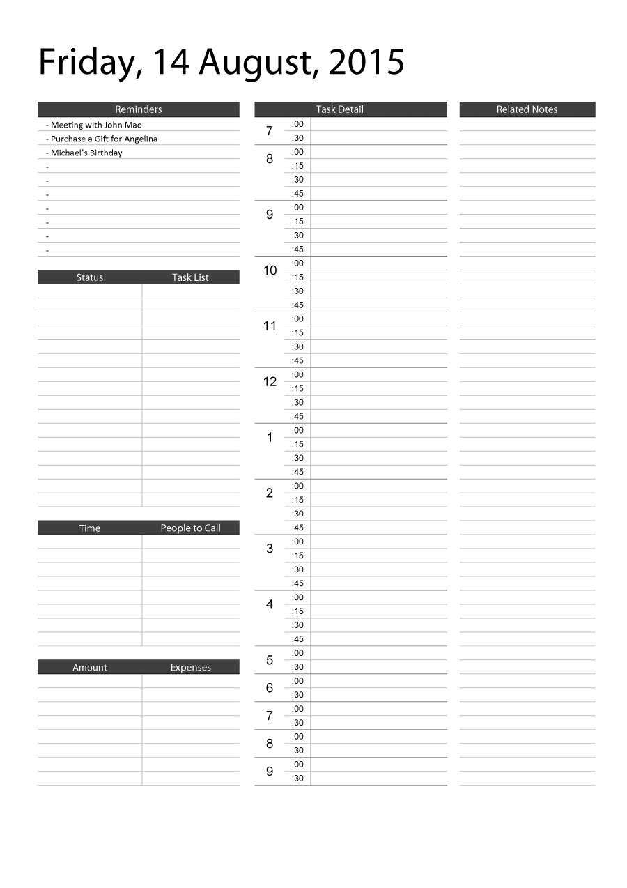 47 Printable Daily Planner Templates (Free In Word/excel/pdf) With Regard To Printable Blank Daily Schedule Template