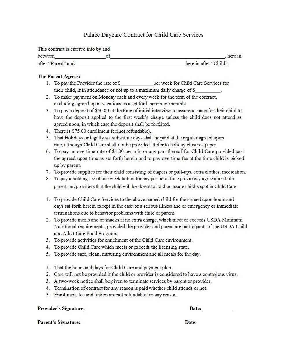 50 Daycare, Child Care & Babysitting Contract Templates Pertaining To Nanny Contract Template Word