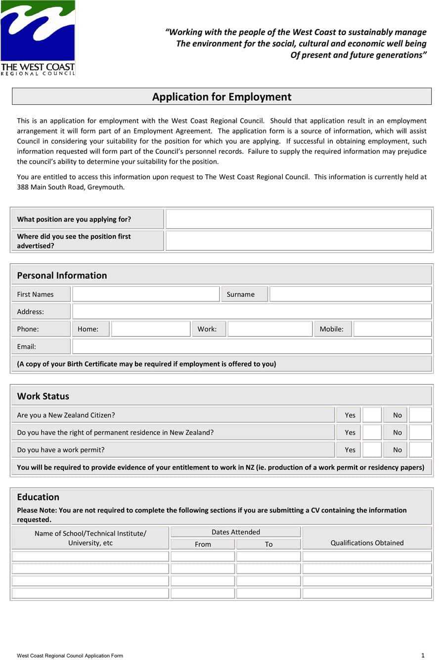 50 Free Employment / Job Application Form Templates For Employment Application Template Microsoft Word