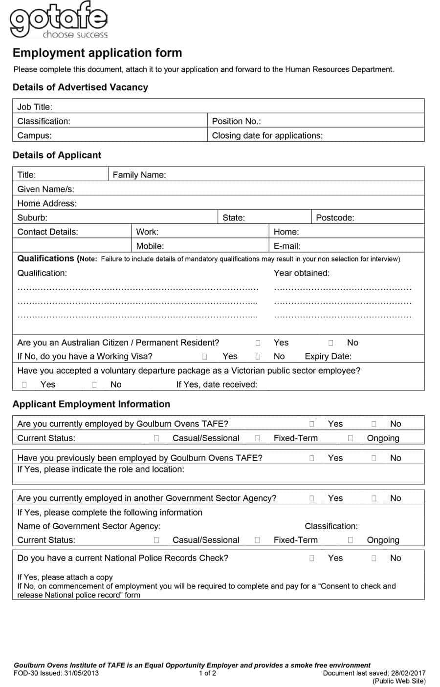 50 Free Employment / Job Application Form Templates Inside Employment Application Template Microsoft Word