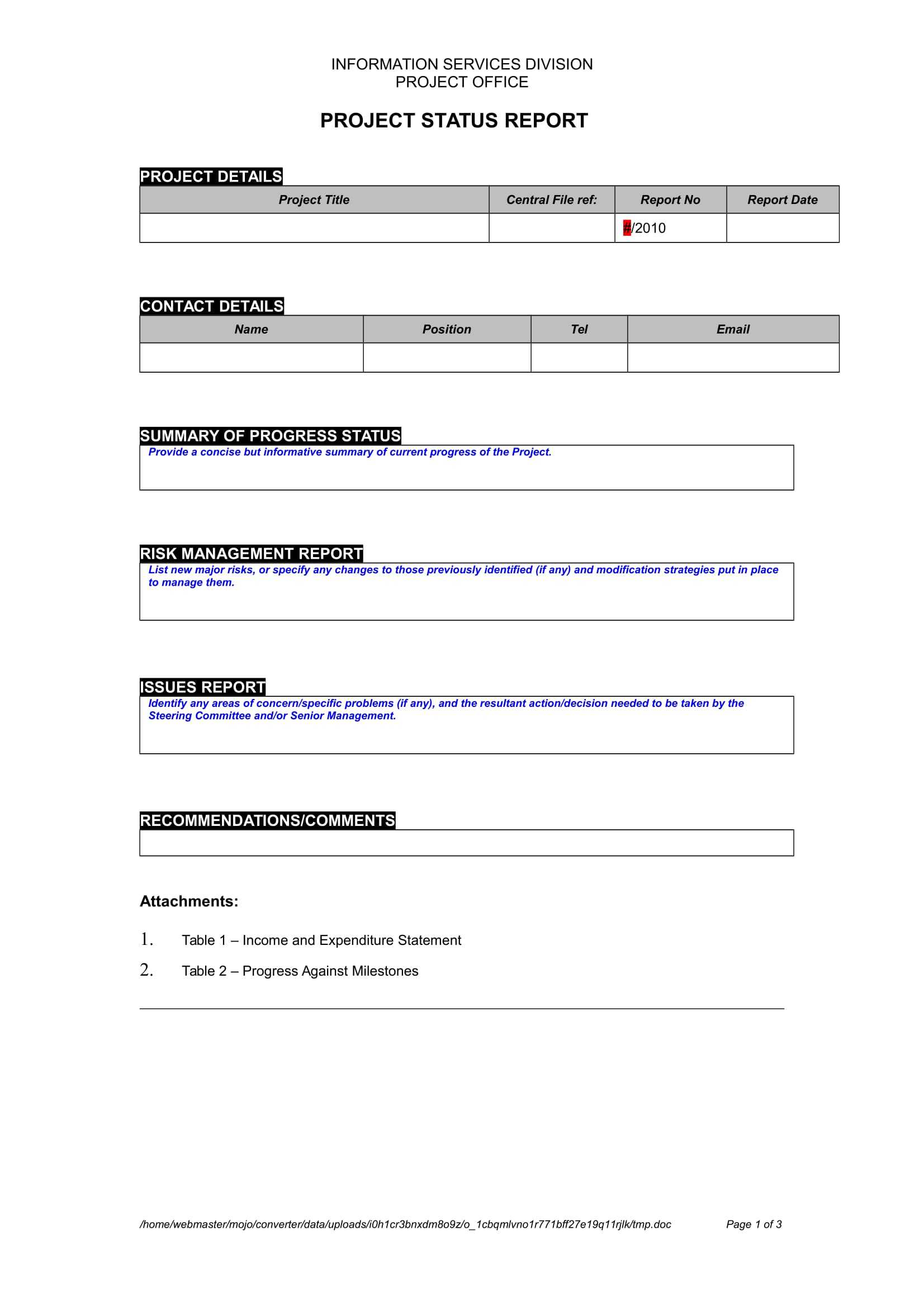 9+ Status Report Examples – Doc, Pdf | Examples Inside Report To Senior Management Template