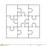 9 White Puzzles Pieces Arranged In A Square. Jigsaw Puzzle With Jigsaw Puzzle Template For Word