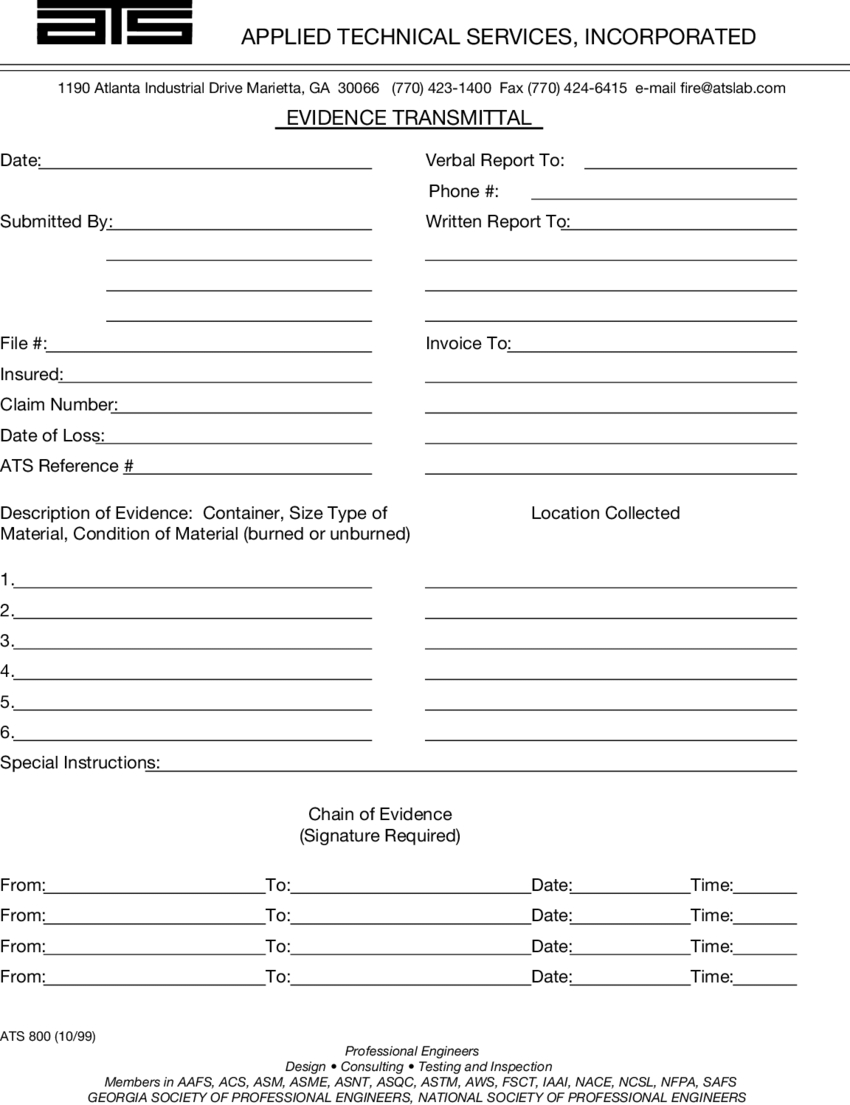 A Typical Chain Of Custody Form For Submission Of Fire Regarding Sample Fire Investigation Report Template
