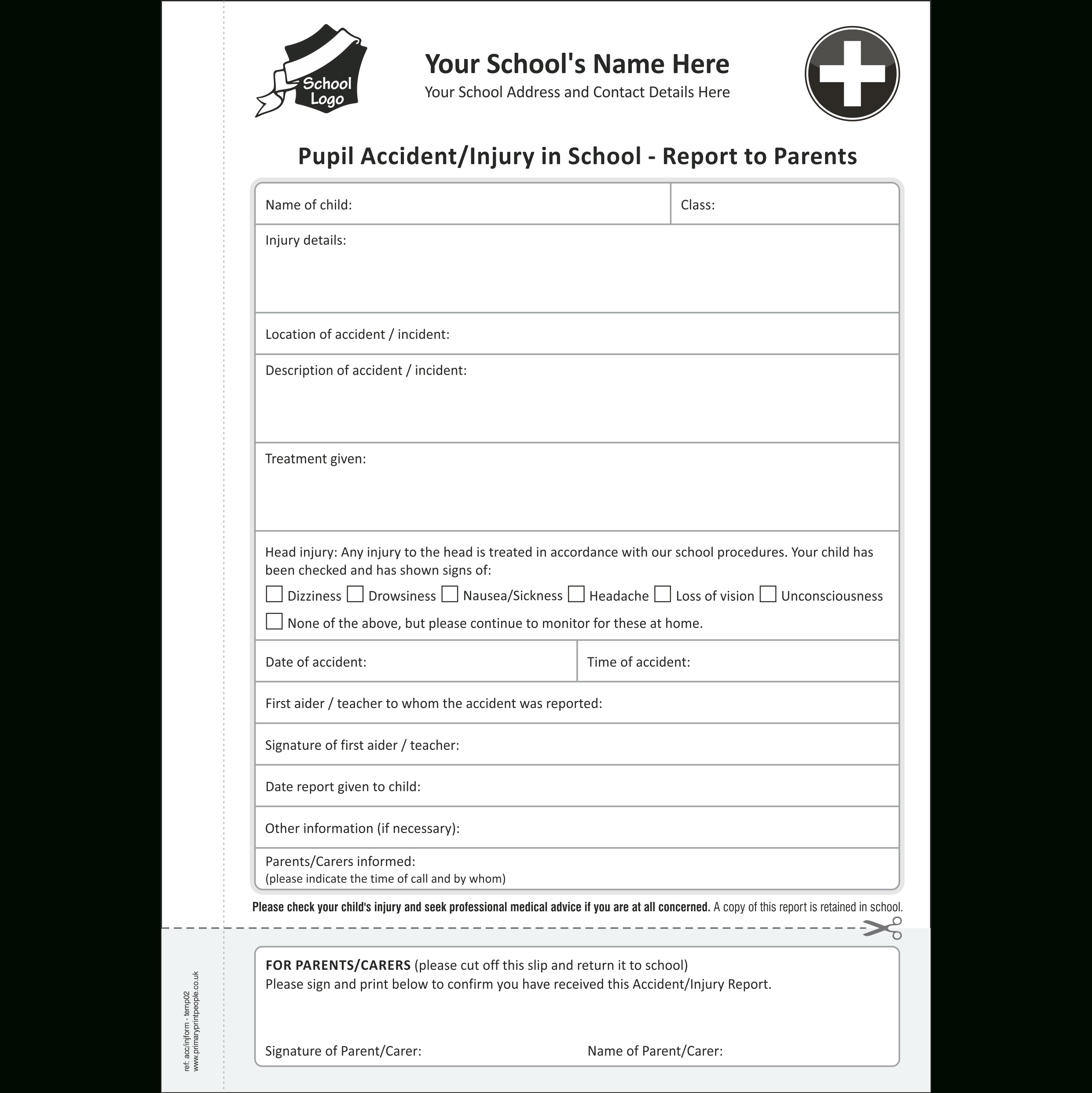 Accident And Injury Form Books – Primary Print People Regarding Accident Report Form Template Uk