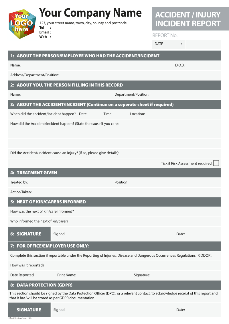 Accident & Incident Report Templates For Ncr Print From £35 For Accident Report Form Template Uk