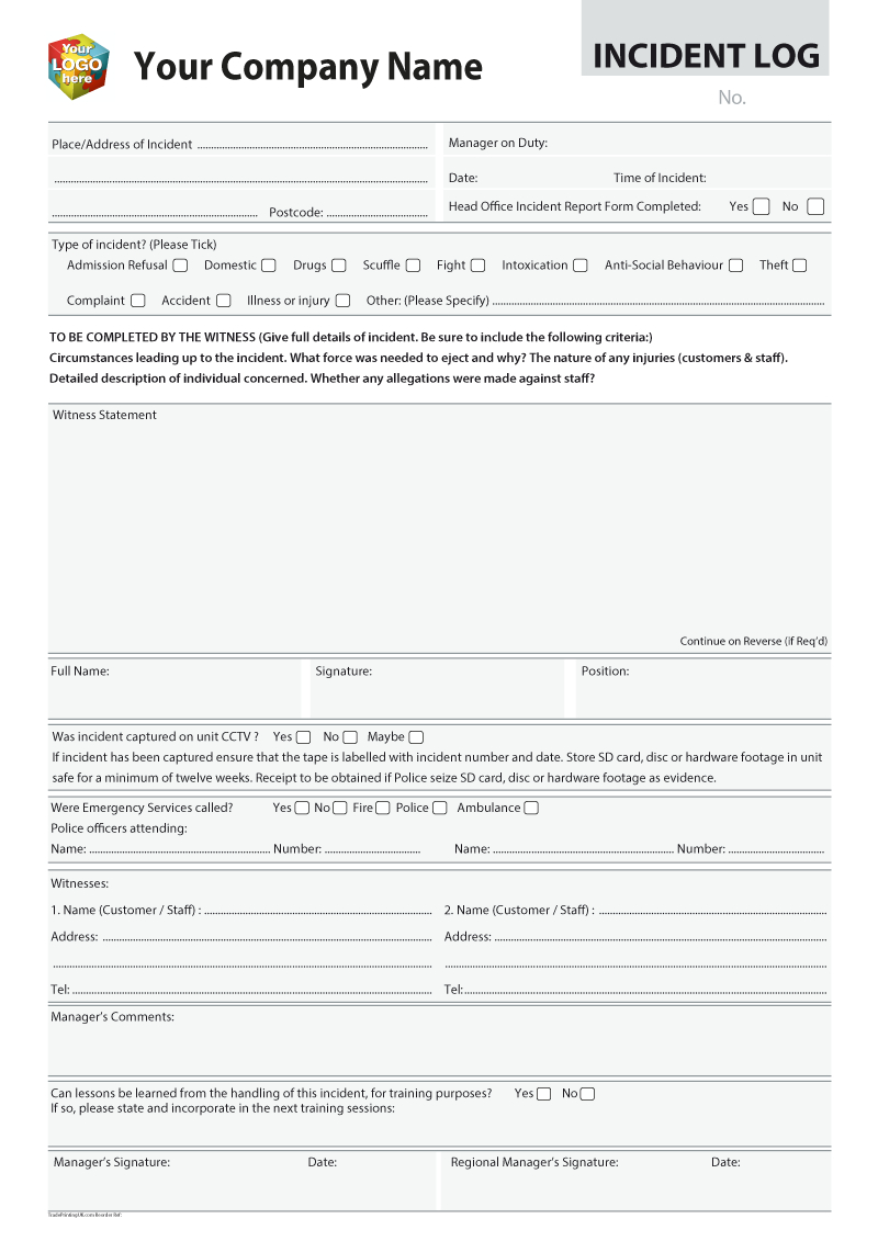 Accident & Incident Report Templates For Ncr Print From £35 Regarding Accident Report Form Template Uk