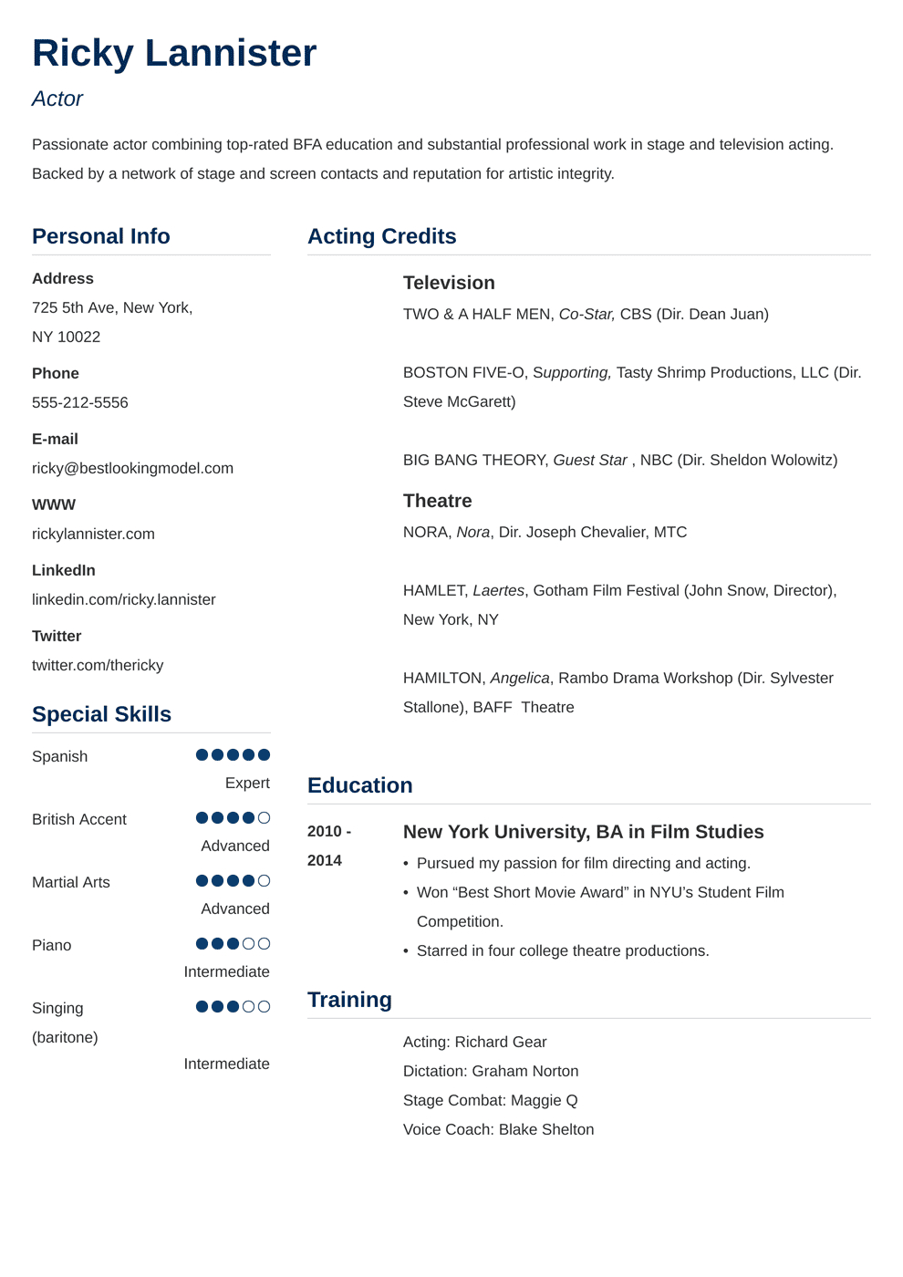 Acting Resume Template [An Actor Resume Example & Tips] Inside Theatrical Resume Template Word