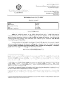 Adhd Report Template regarding School Psychologist Report Template