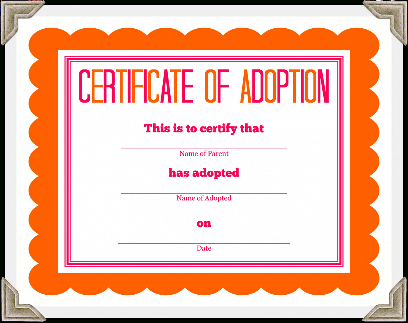 Adoption Certificate Template – Certificate Templates Throughout Blank Adoption Certificate Template