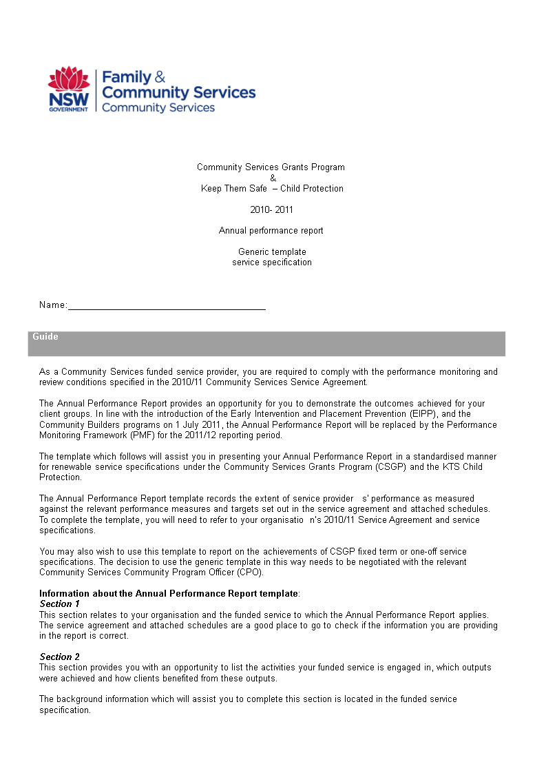 Annual Performance Report Word | Templates At Regarding Community Service Template Word
