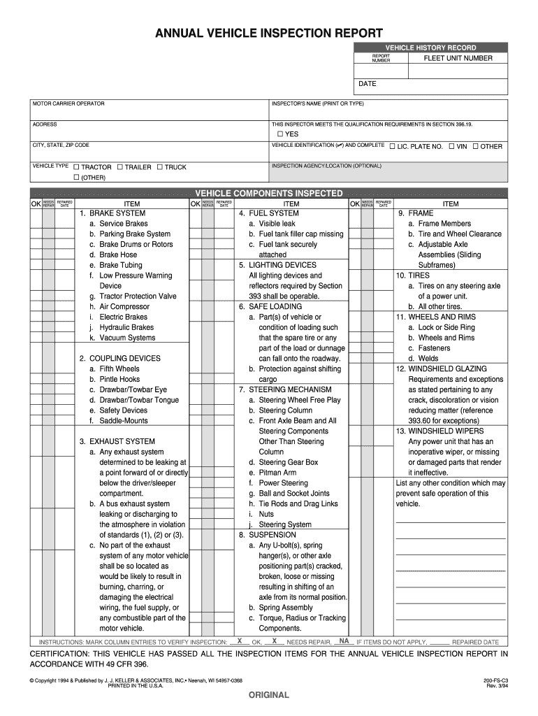 Annual Vehicle Inspection Report Fillable Pdf – Fill Online With Regard To Vehicle Inspection Report Template