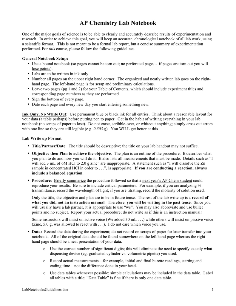 Ap Chemistry Lab Notebook Throughout Chemistry Lab Report Template