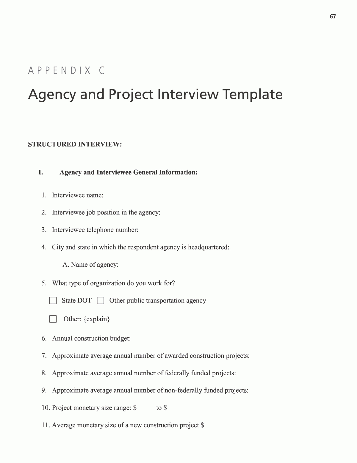 Appendix C – Agency And Project Interview Template Pertaining To Research Project Report Template
