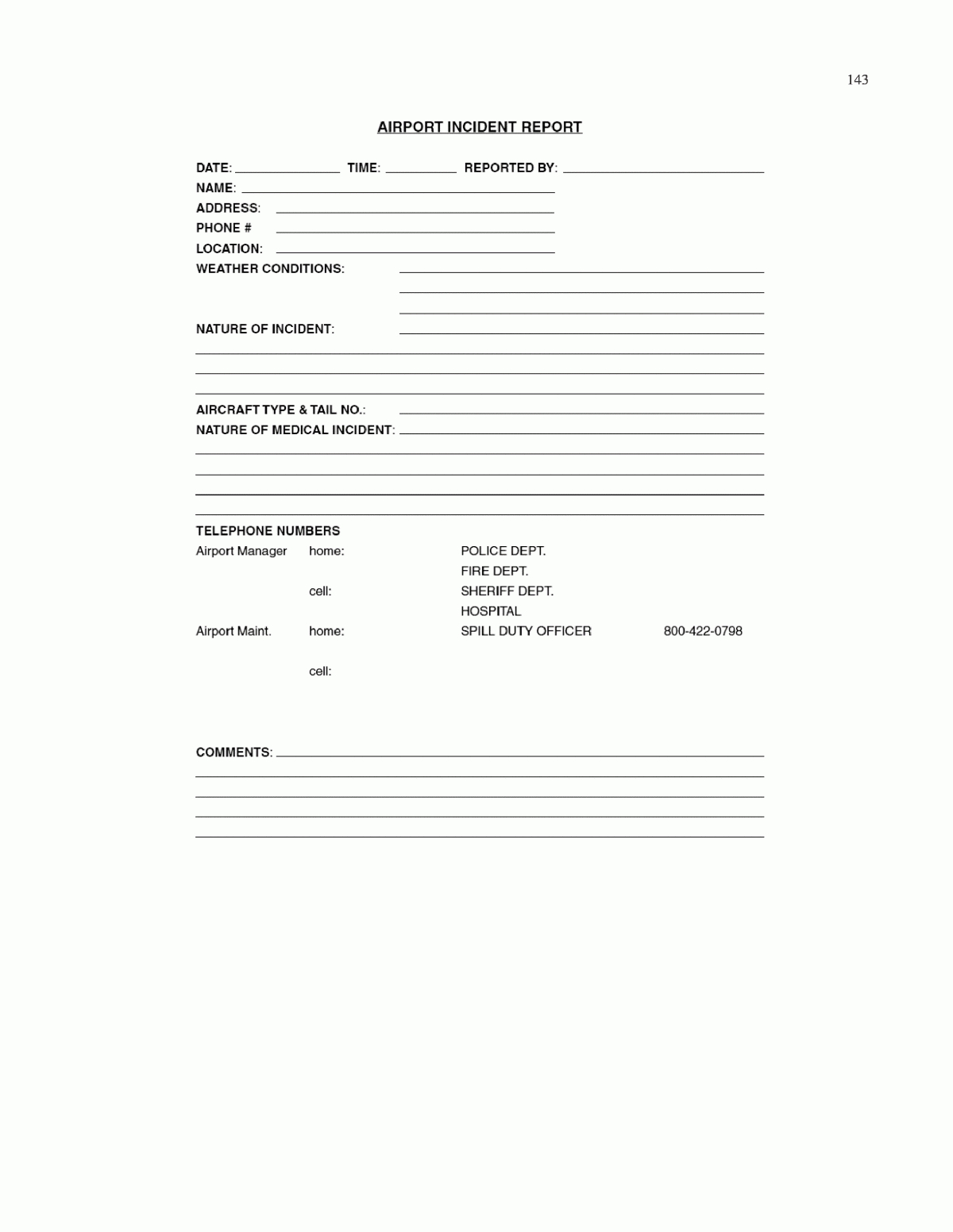 Appendix M – Sample Airport Incident Report Form For Spill Inside Serious Incident Report Template