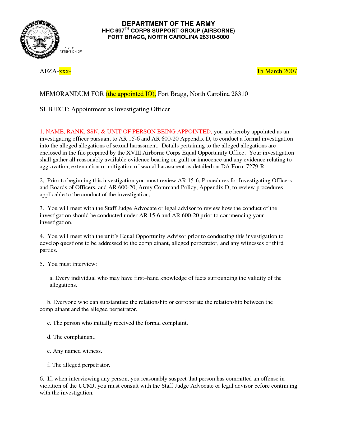 Army Memo Example Template | Free Cover Letter Templates In Army Memorandum Template Word