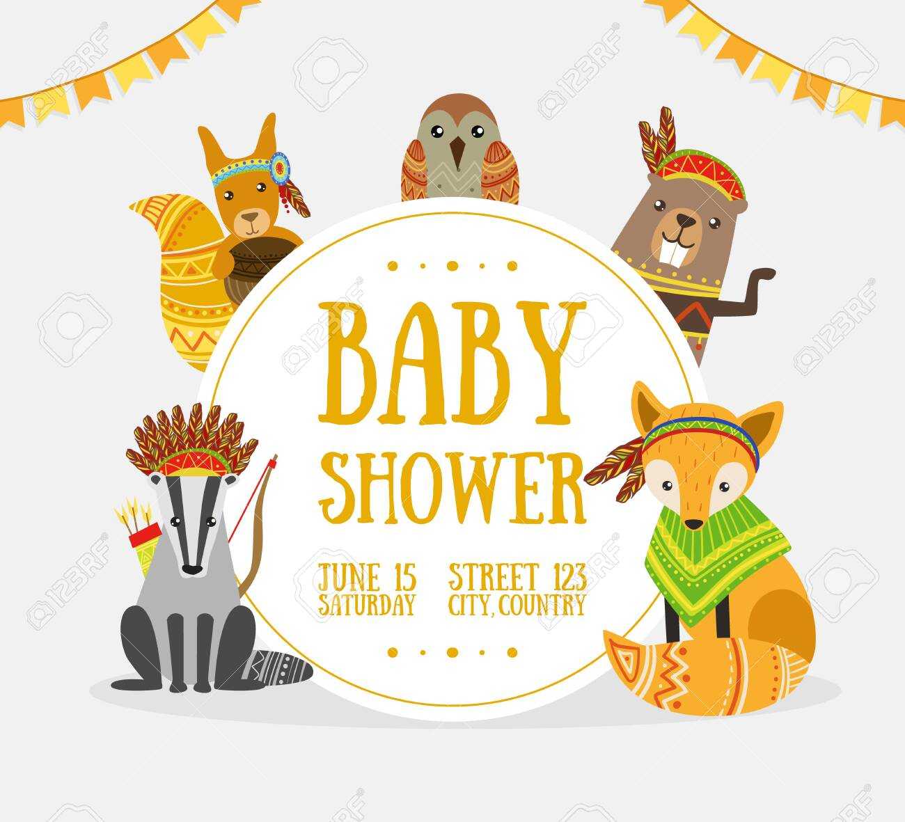 Baby Shower Banner Template With Place For Text And Cute Wild.. Inside Baby Shower Banner Template