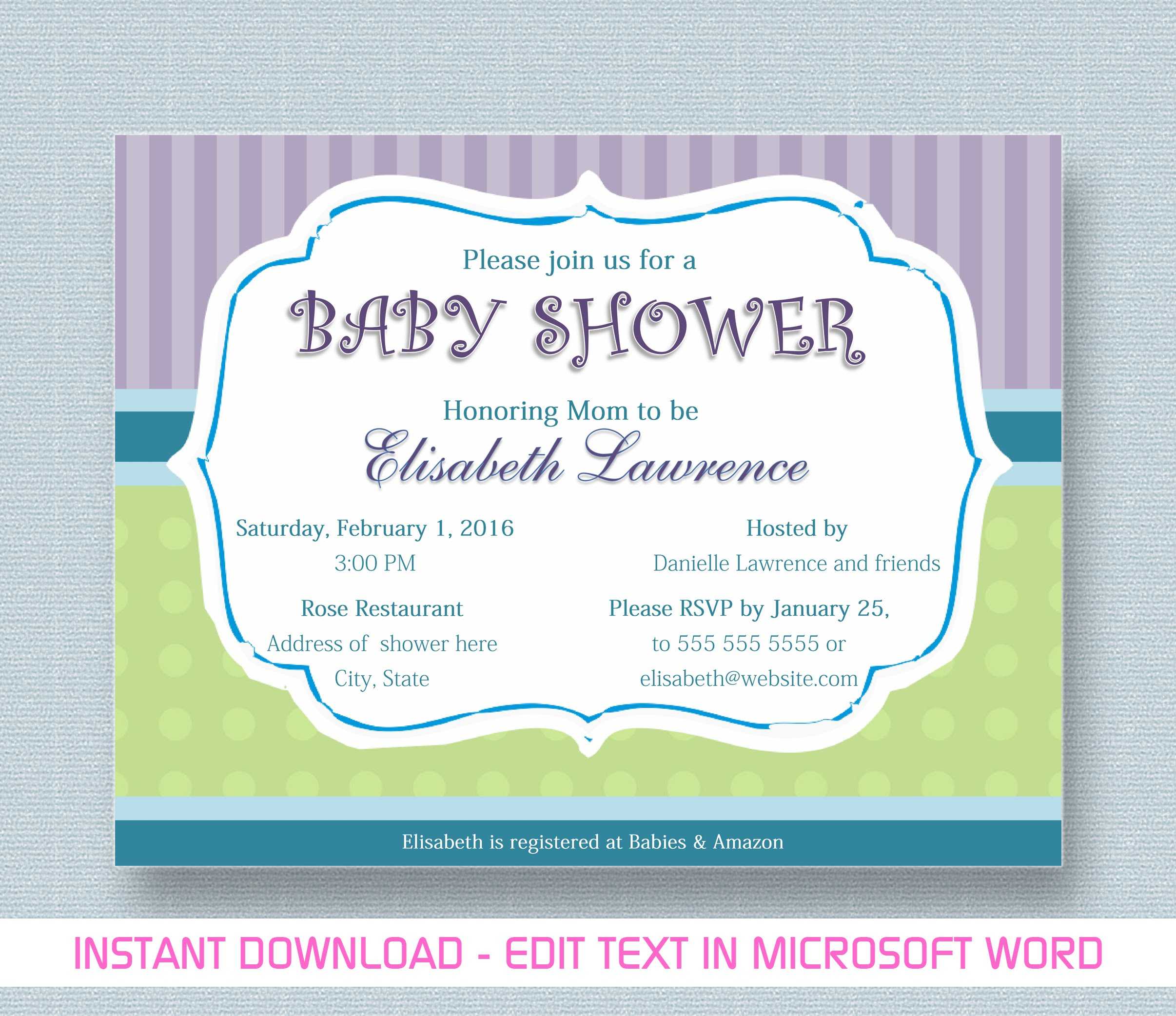 Baby Shower Invitation For Microsoft Word Within Free Baby Shower Invitation Templates Microsoft Word
