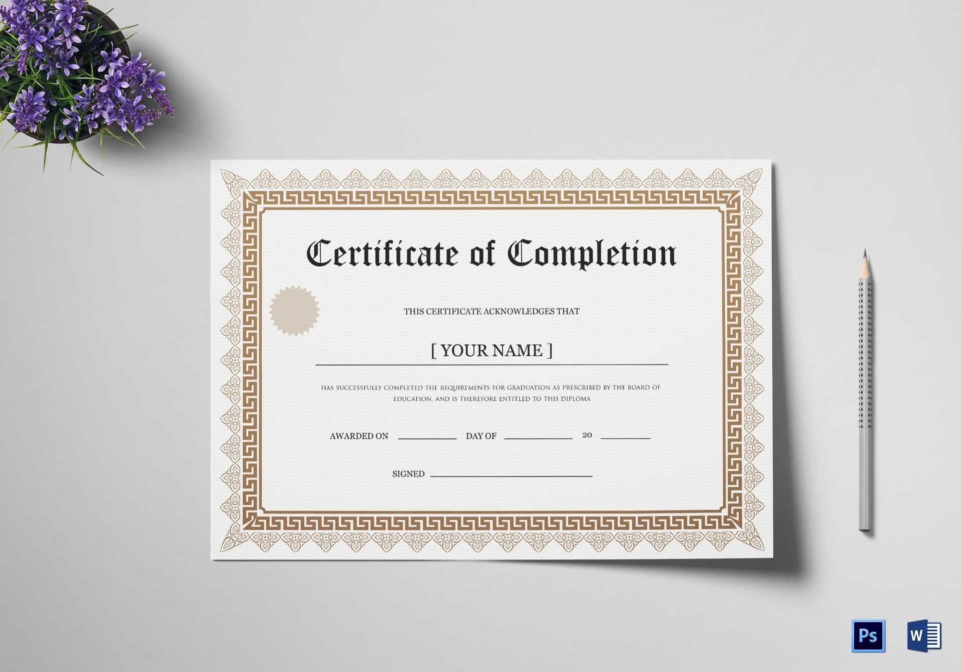Bachelor Degree Completion Certificate Template For Graduation Certificate Template Word