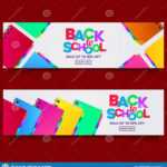 Back To School Colorful Text Banner Template With Stationary In Classroom Banner Template