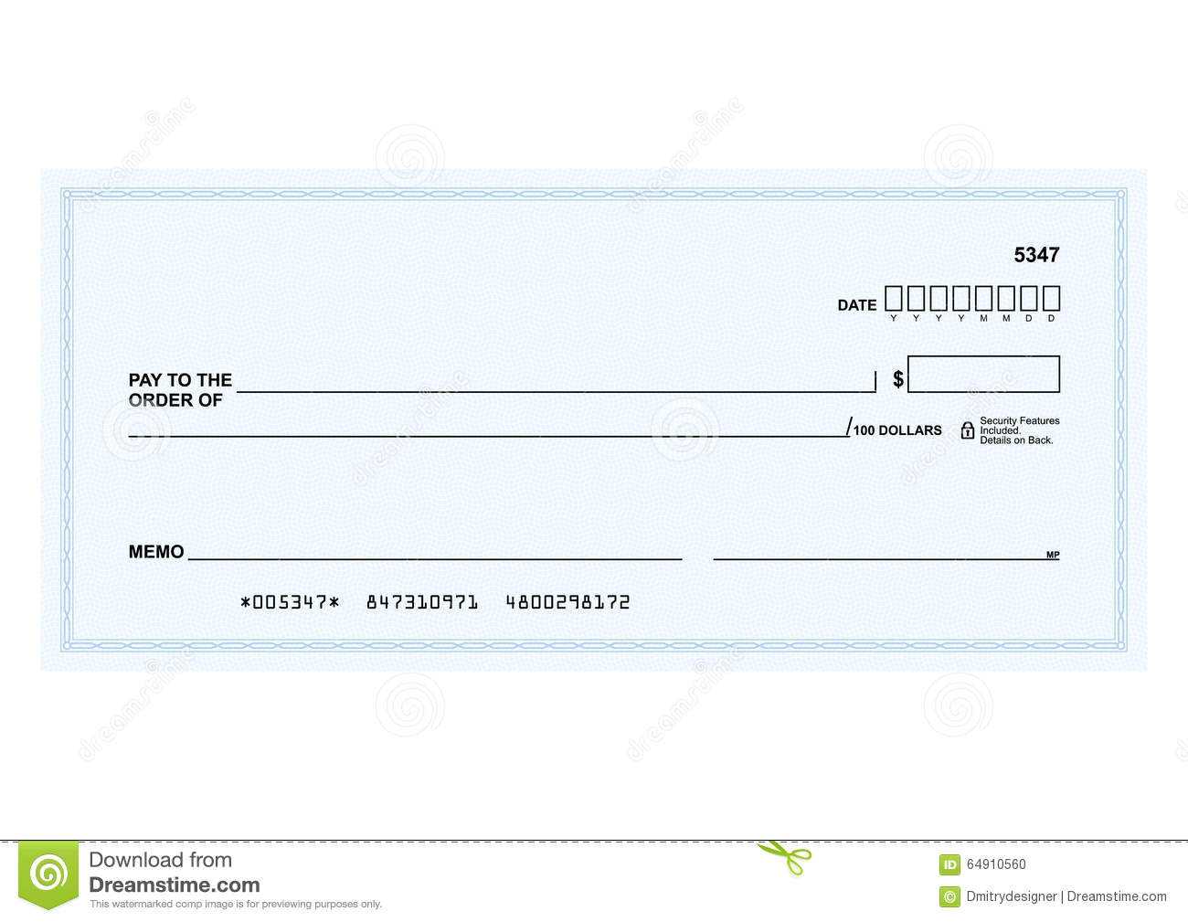 Bank Check Stock Vector. Illustration Of Cheque, Blank For Large Blank Cheque Template