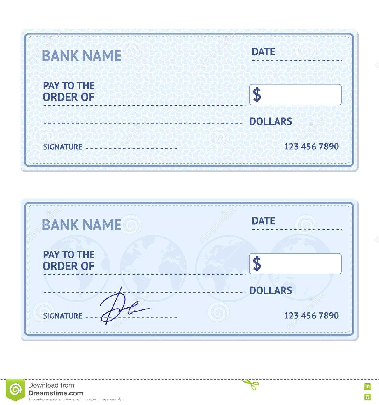 Bank Check Template Set. Vector Stock Vector – Illustration With Large ...