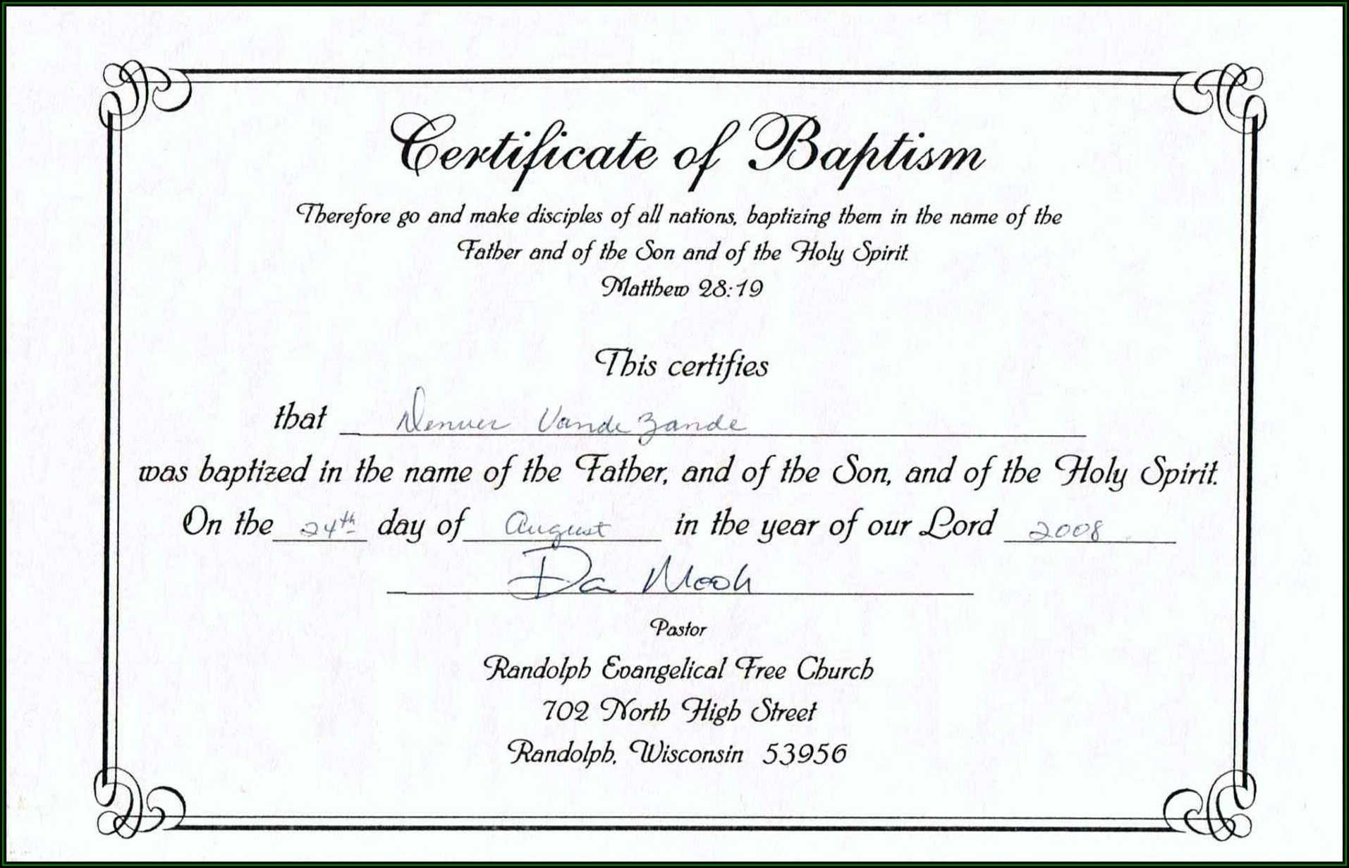 Baptism Certificate Template Word – Template 1 : Resume Intended For Baptism Certificate Template Word