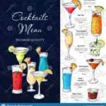 Bar Menu Design. Template For Cocktail Drinks. Brochure With Pertaining To Cocktail Menu Template Word Free