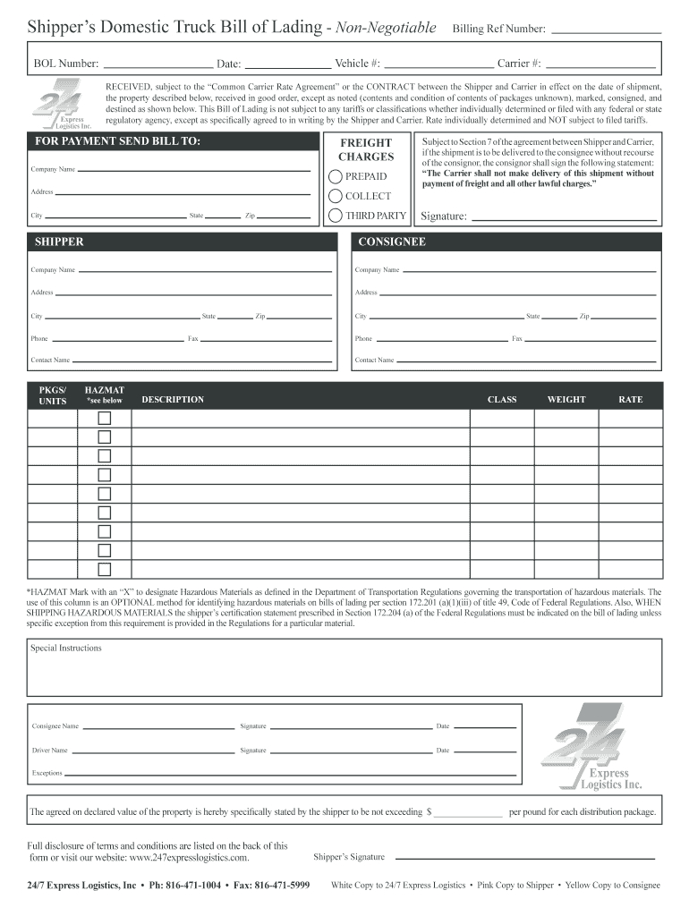 Bill Of Lading Form - Fill Online, Printable, Fillable In Blank Bol Template