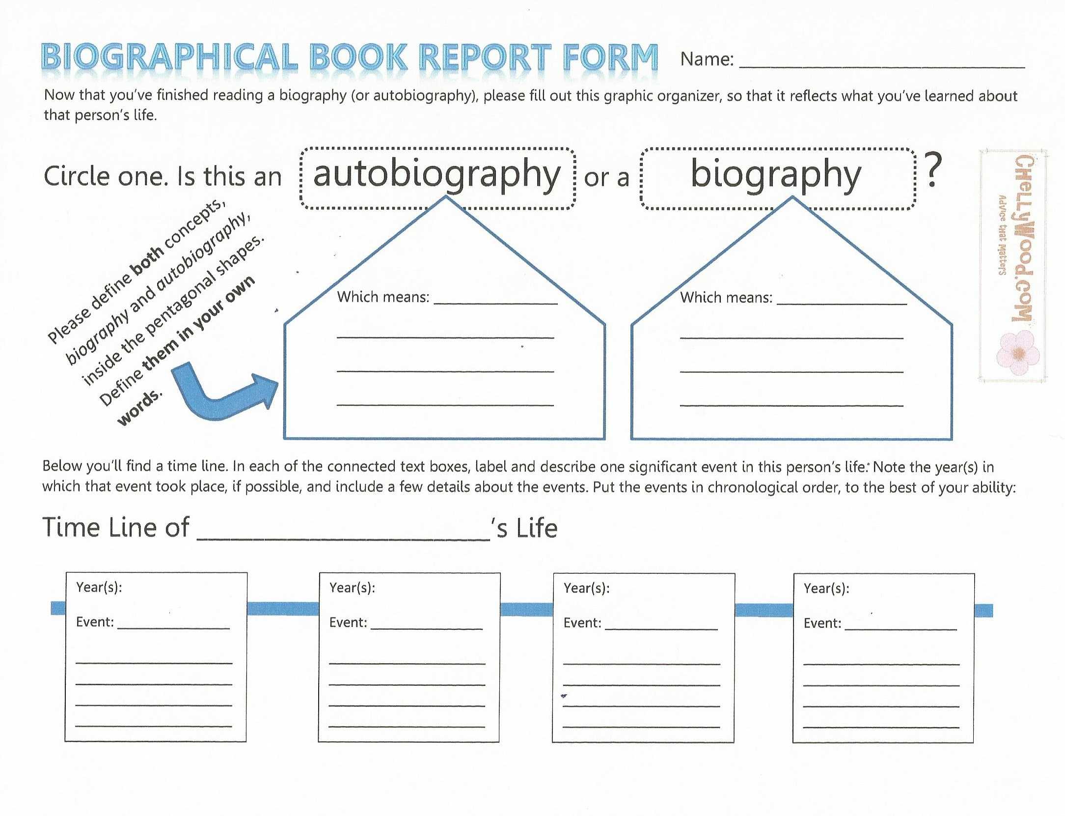 Biographical Book Report Form For Teaching Nonfiction Using With Biography Book Report Template