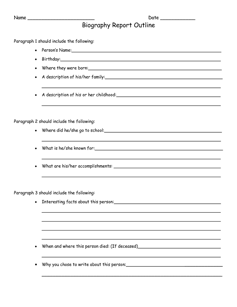 Biography Report Outline Worksheet Pdf Book Essay E Pertaining To Biography Book Report Template