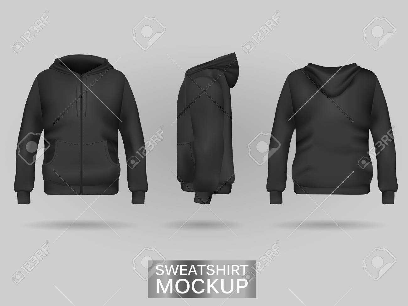 Black Sweatshirt Hoodie Template In Three Dimensions: Front,.. Intended For Blank Black Hoodie Template