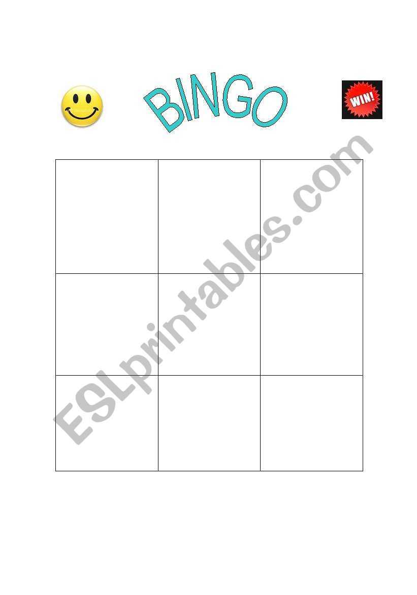 Blank Bingo Boards – Bingo Templates – Esl Worksheet With Regard To Blank Bingo Template Pdf