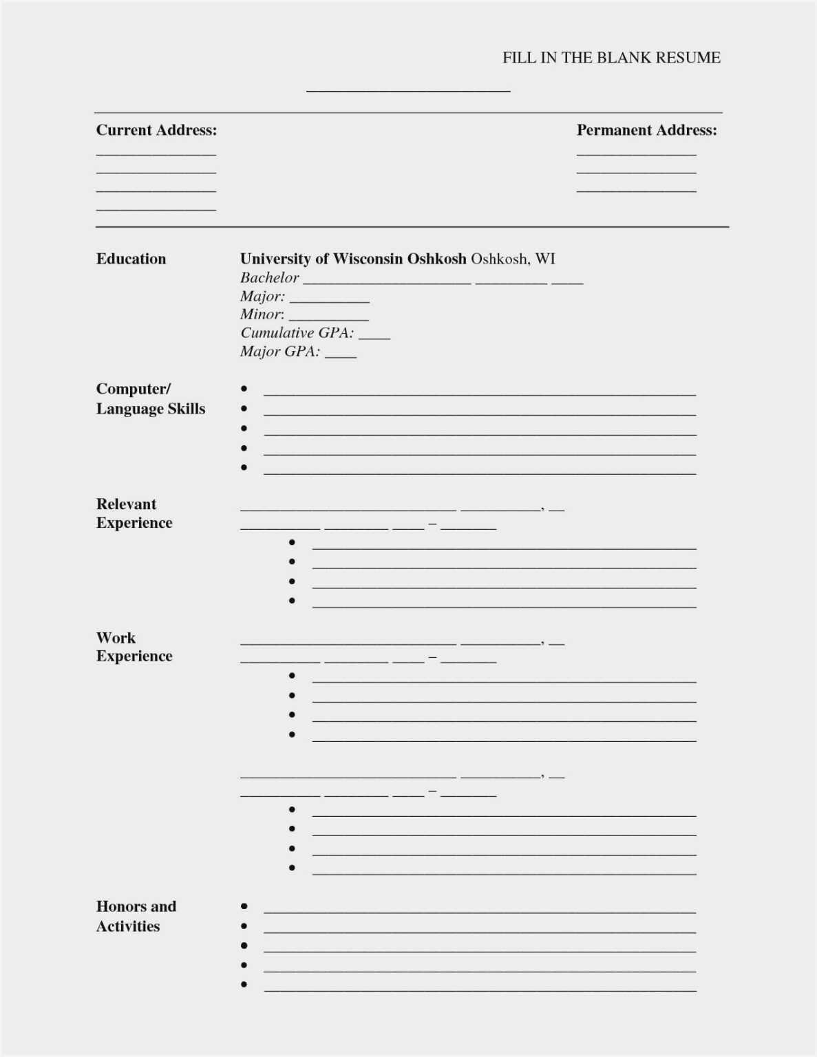blank resume template pdf