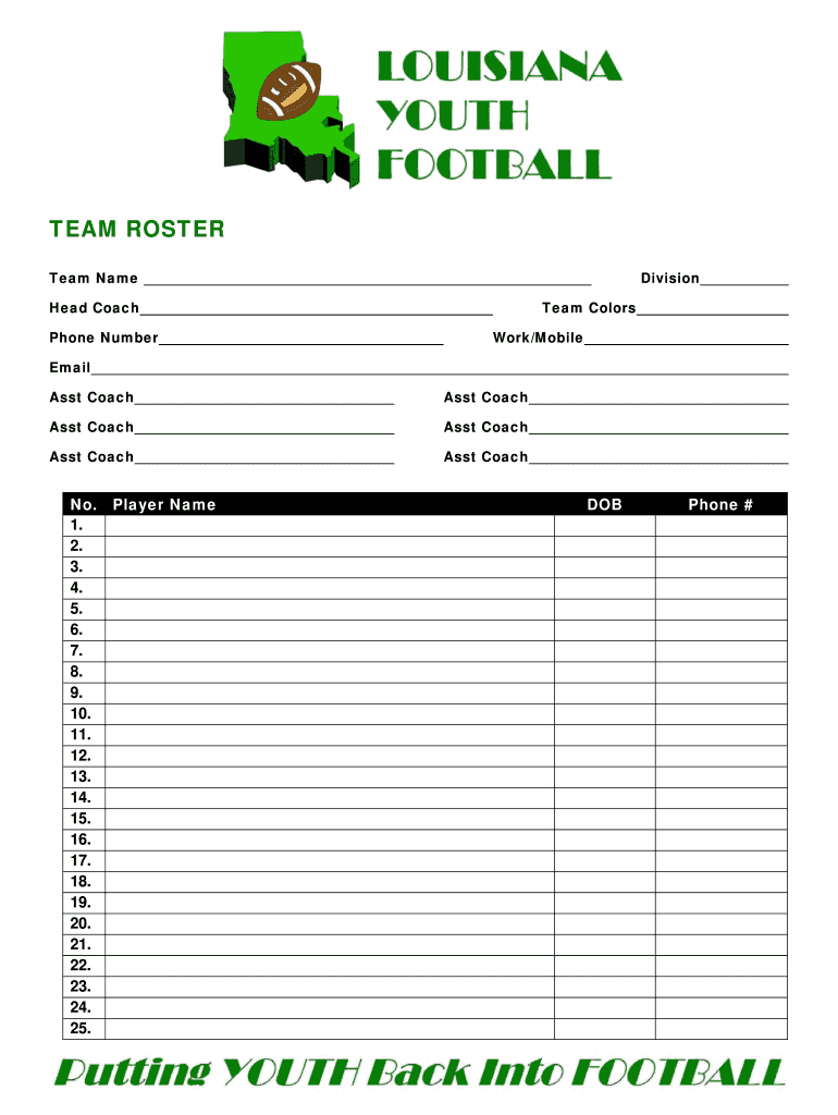 Blank Football Rosters - Fill Online, Printable, Fillable In Blank Football Depth Chart Template