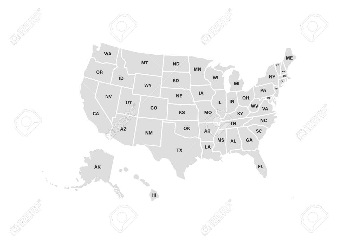 Blank Similar Usa Map Isolated On White Background. United States.. Intended For Blank Template Of The United States