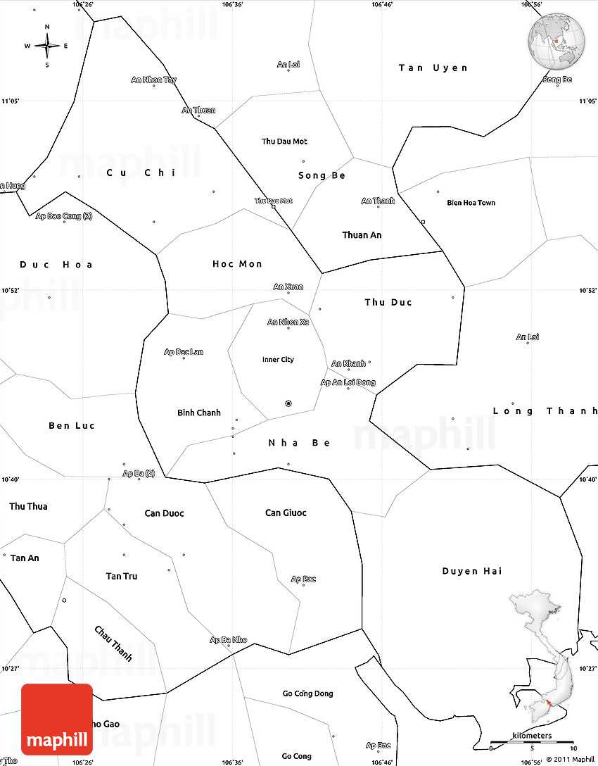 Blank Simple Map Of Ho Chi Minh City Throughout Blank City Map Template